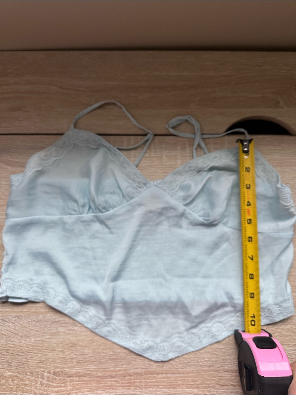 Light Blue Satin Lace Trim Slip Top - Picture 6 of 6